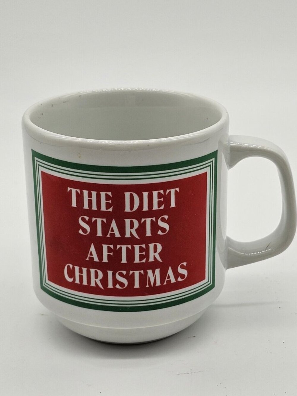 The Diet Starts After Christmas Vintage Coffee Mug Cup Papel Made in USA